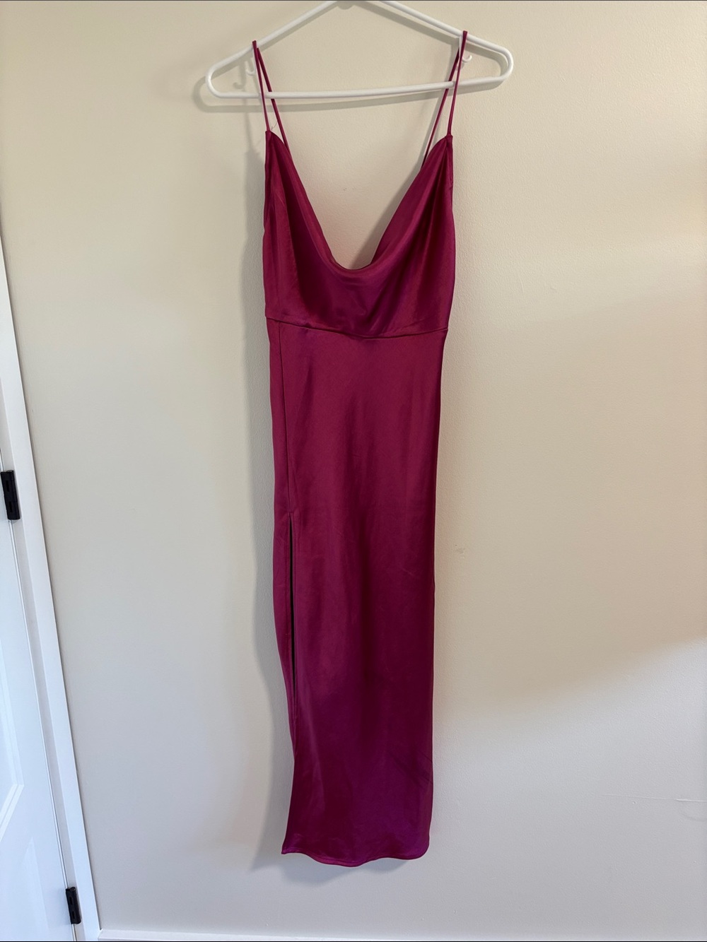 Lioness Slip Satin Cowl Neck Maxi Dress in Berry Size S